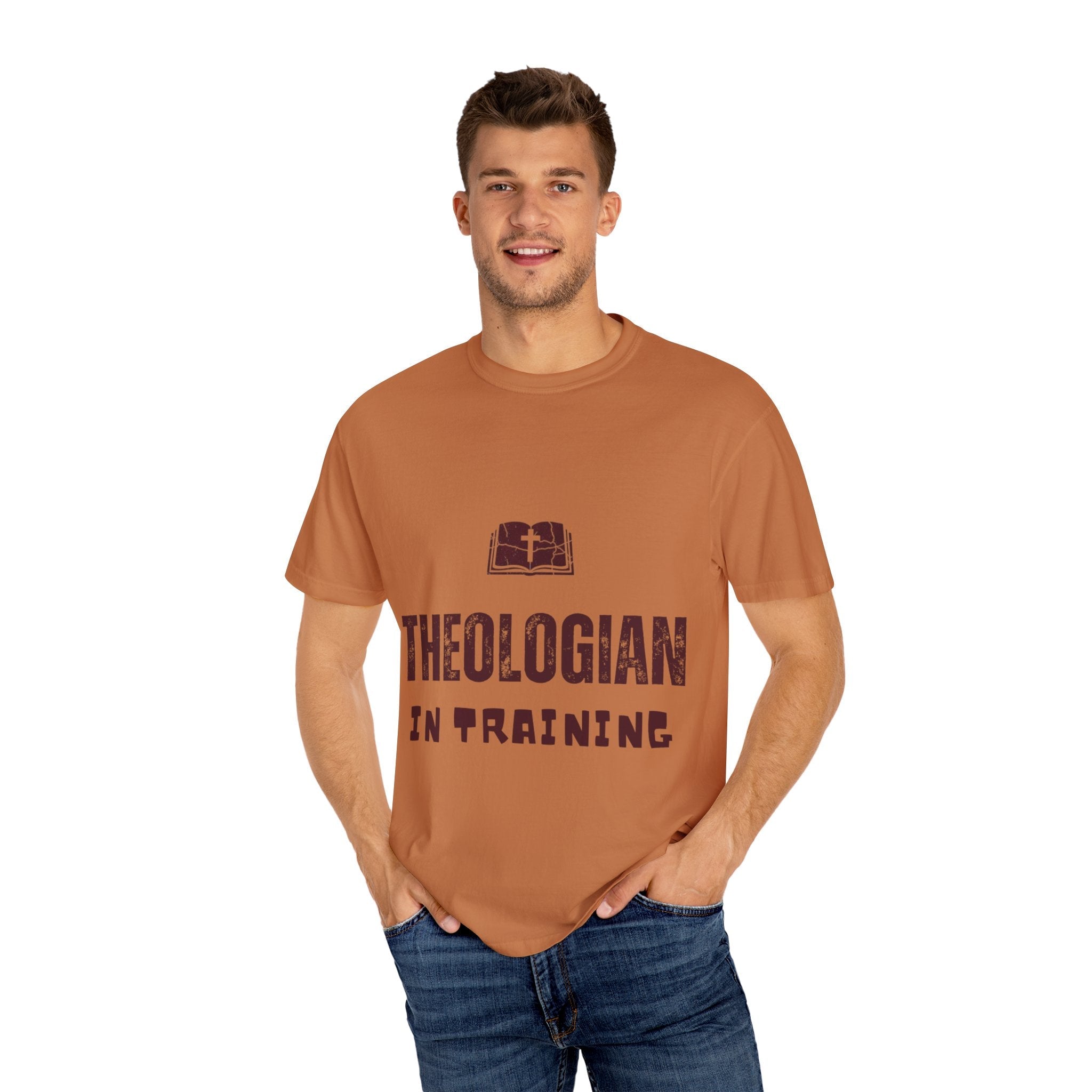 Theologian in Training T-Shirt – Open Bible & Cross Christian Tee for Faithful Learners Printify