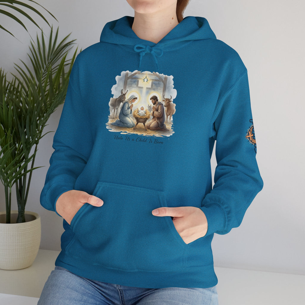 Unto Us a Child is Born Hoodie – Isaiah 9:6 Nativity Manger Scene Christian Christmas Sweatshirt for Holy Night Faith Printify
