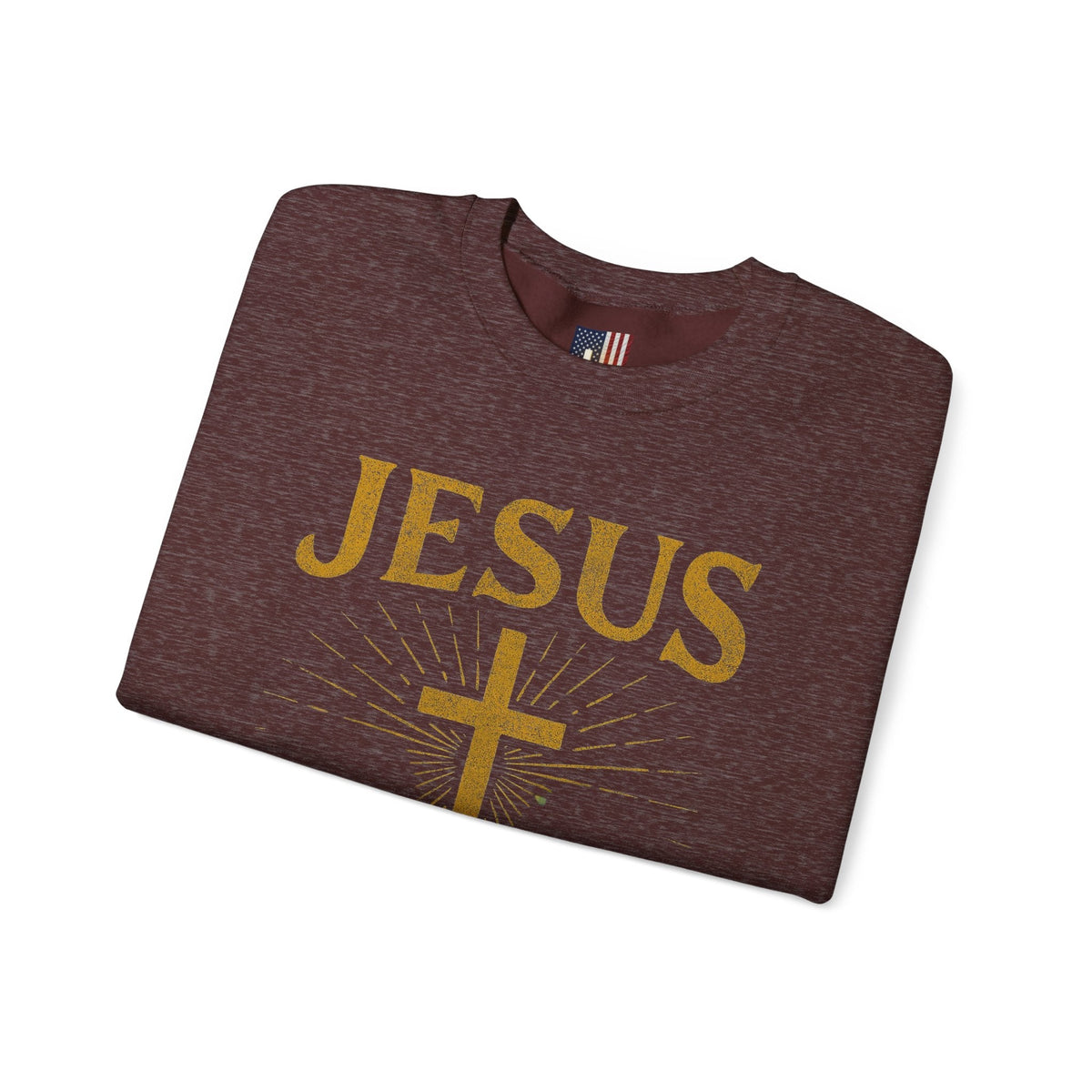 Jesus Saves Sweatshirt – Radiant Cross & Rays of Light Christian Sweatshirt for Eternal Hope & Faith Printify