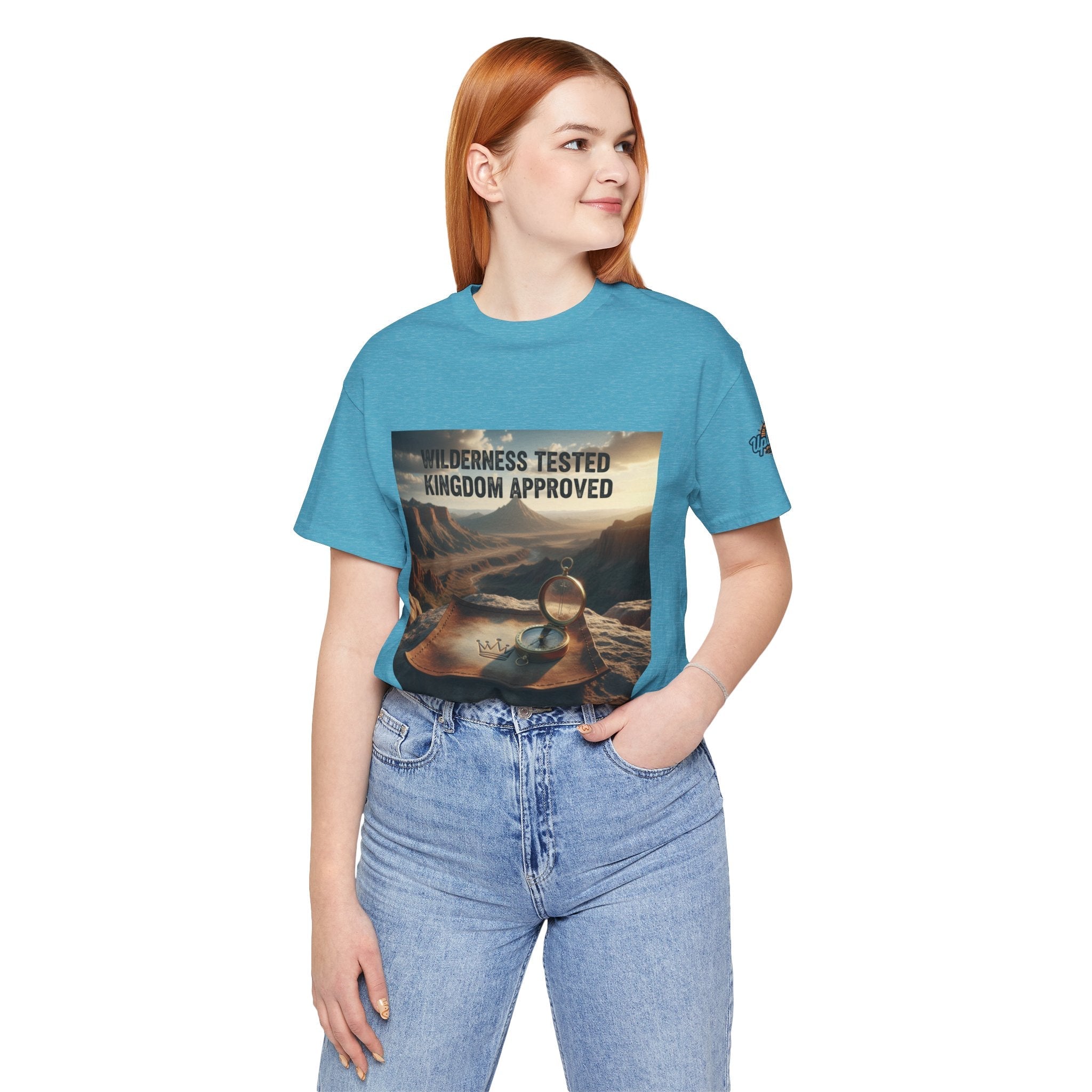 Wilderness Tested Kingdom Approved T-shirt – Mountain Desert Compass Crown Christian T-shirt for Biblical Adventure Faith Printify