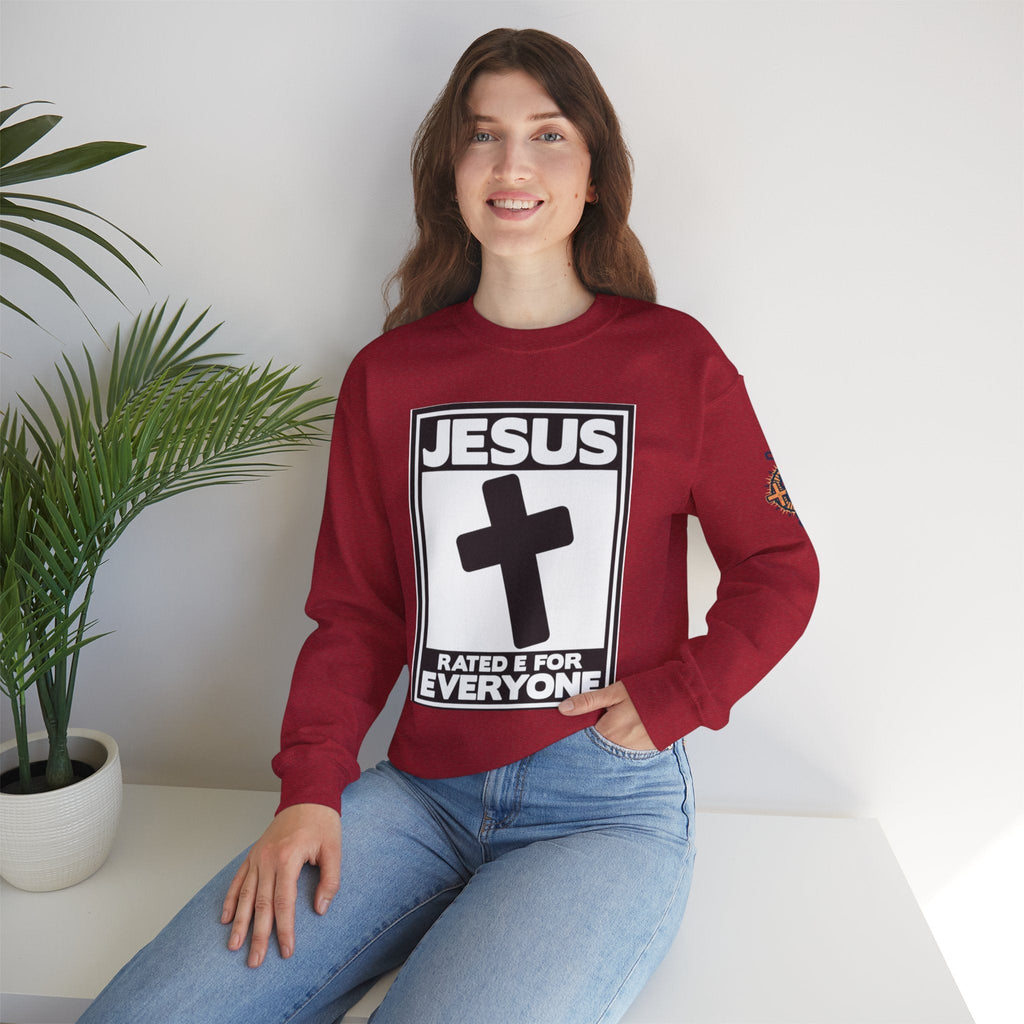 Jesus, Rated E for Everyone Sweatshirt - Gamer Faith Sweatshirt - Christian Video Game Parody Printify