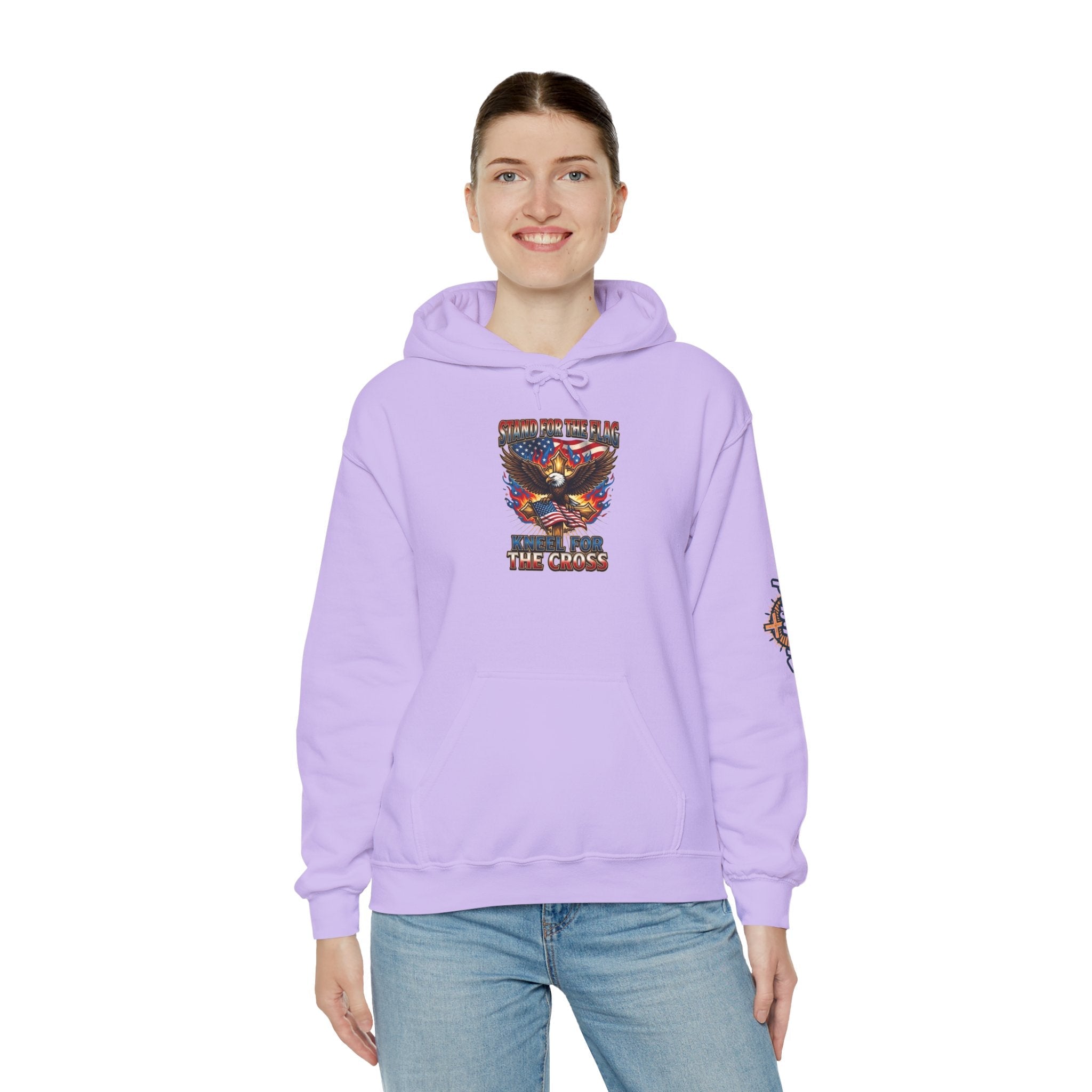 Stand for the Flag Kneel for the Cross Hoodie | Patriotic Eagle Hoodie Printify
