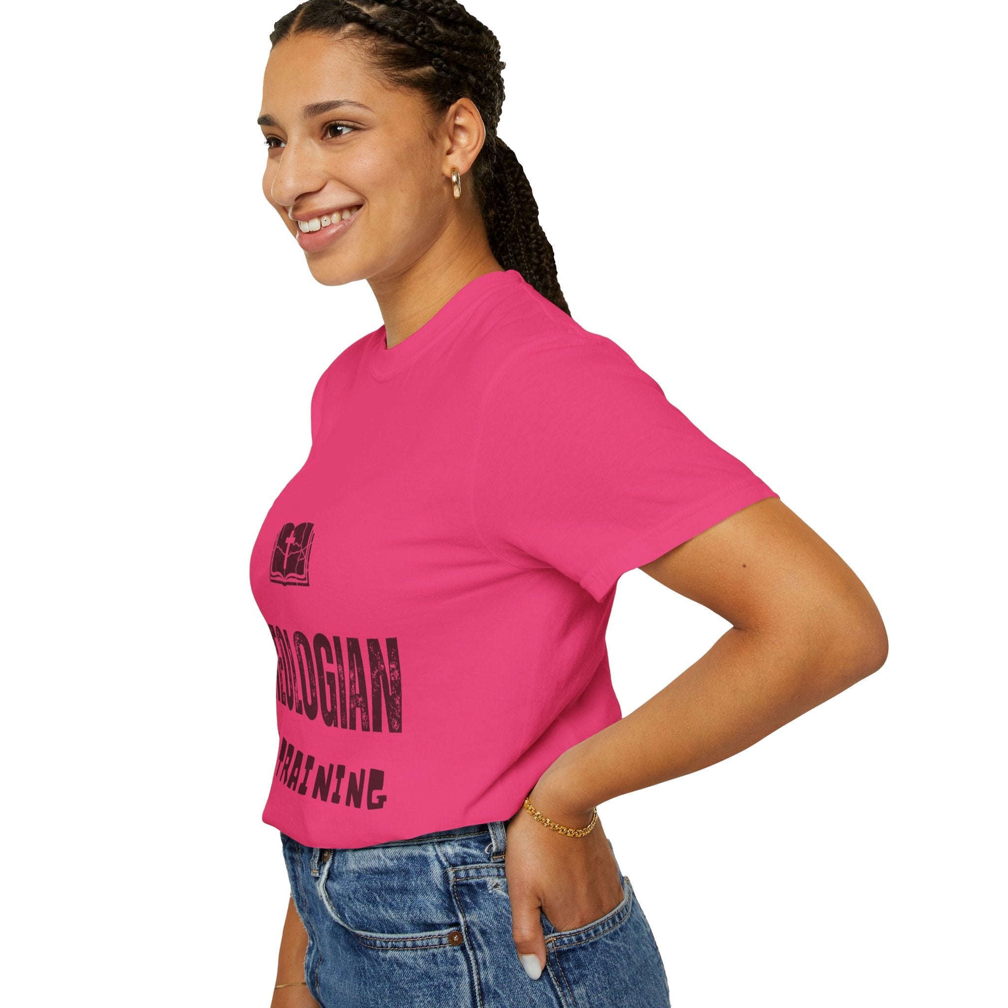 Theologian in Training T-Shirt – Open Bible & Cross Christian Tee for Faithful Learners Printify
