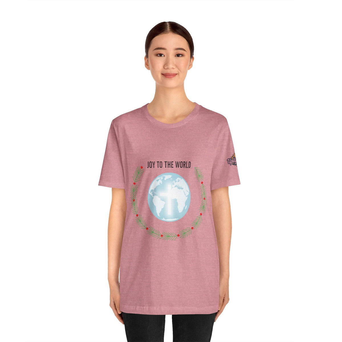 Joy to the World T-shirt – Wreath Earth Nativity Christian Christmas T-shirt for Isaiah 9:6 Holiday Faith & Festive Joy Printify