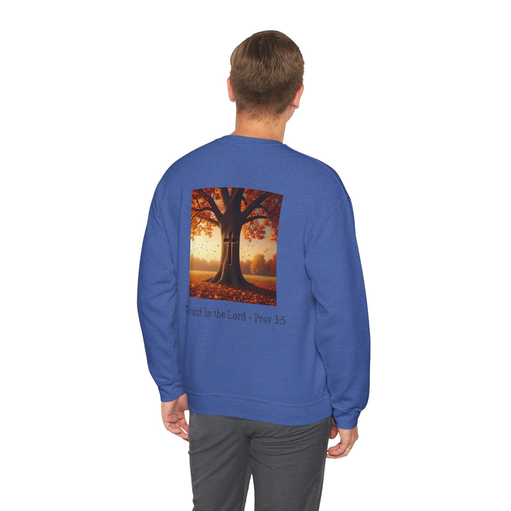 Trust in the Lord Sweatshirt – Autumn Tree Proverbs 3:5 Christian Sweatshirt for Cozy Faith Printify