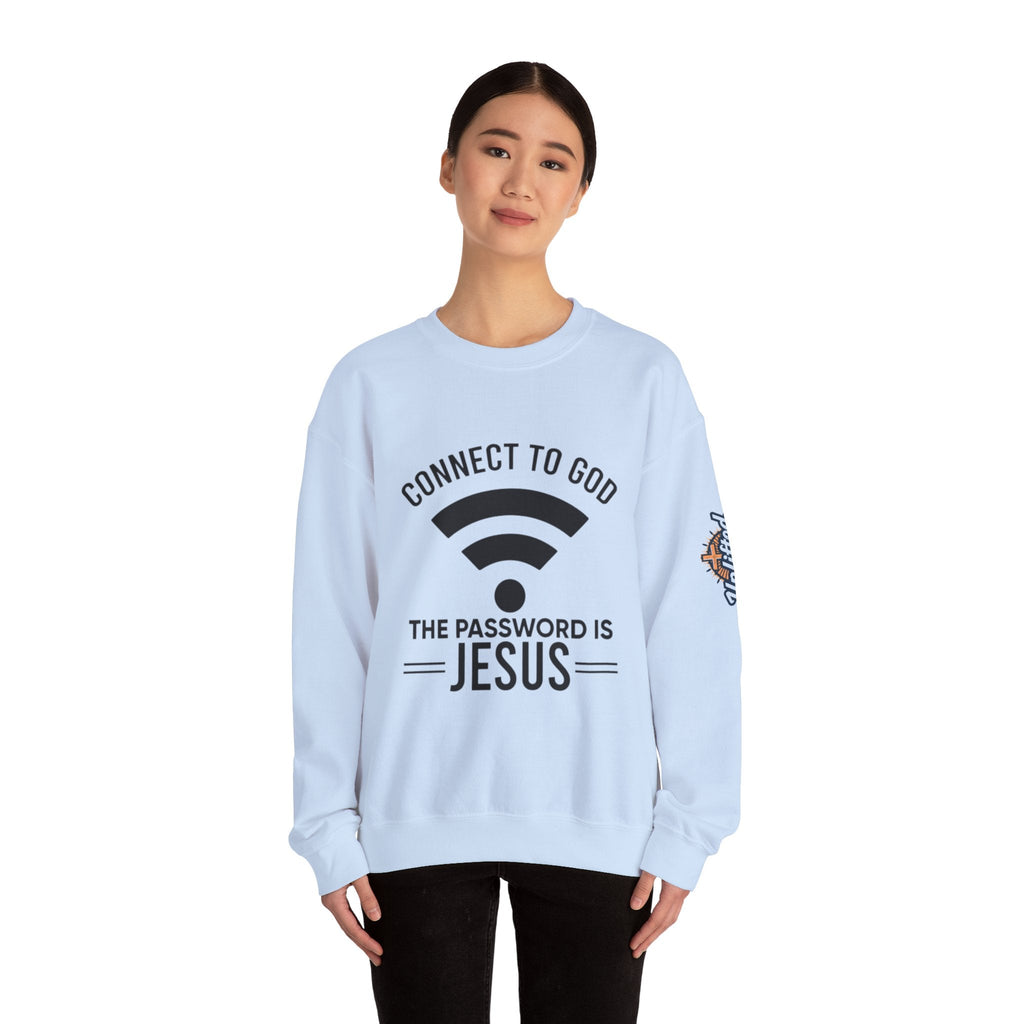 Connect to God Sweatshirt - WIFI Password is Jesus - Funny Christian Faith Sweatshirt Printify