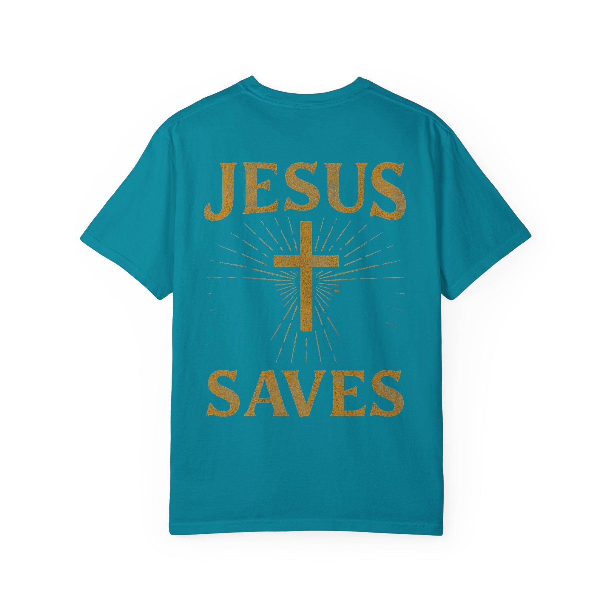 Jesus Saves T-shirt – Radiant Cross & Rays of Light Christian T-shirt for Eternal Hope & Faith Printify