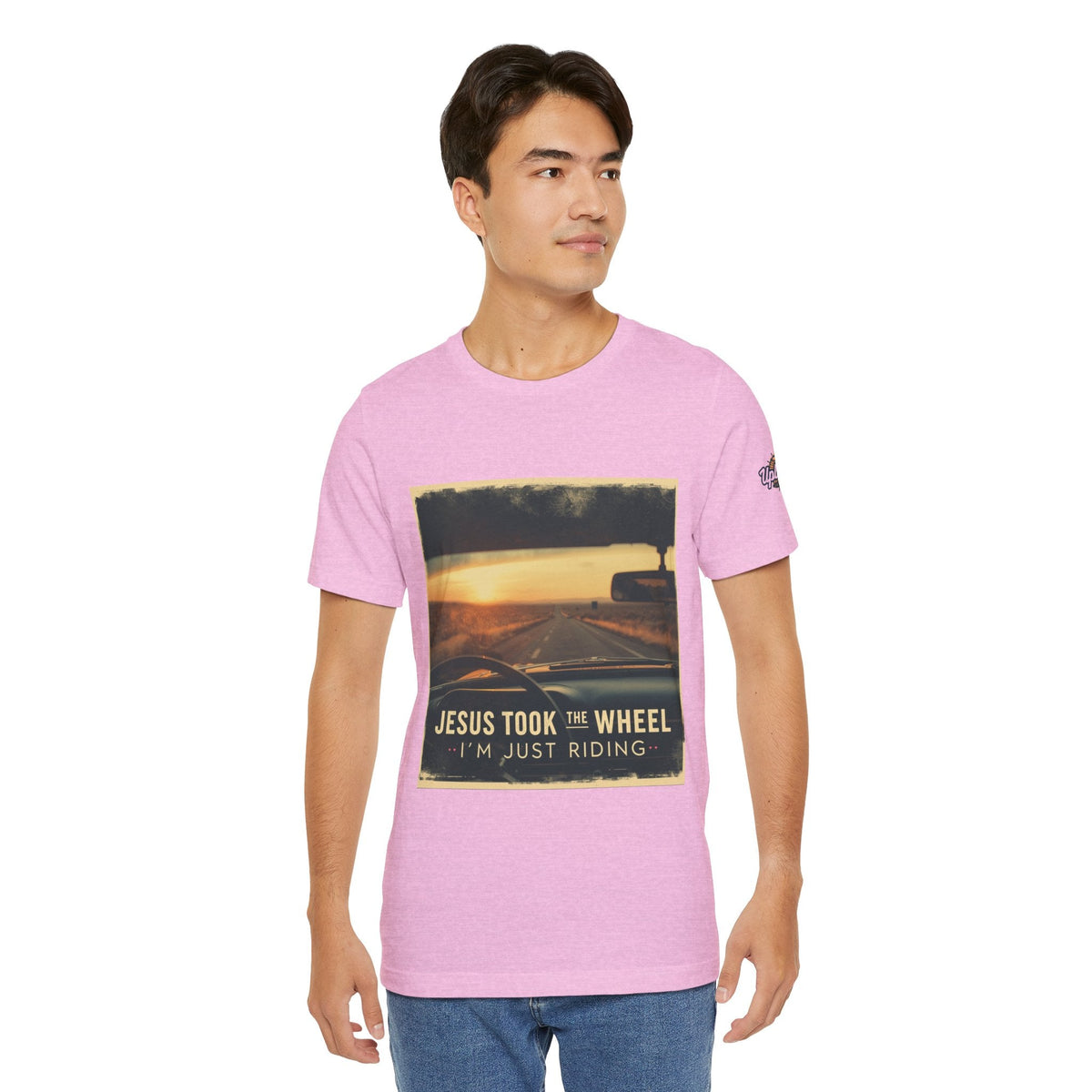 Jesus Took the Wheel I'm Just Riding T-shirt – Funny Christian Convertible Car T-shirt for Surrendered Faith & Humor Printify