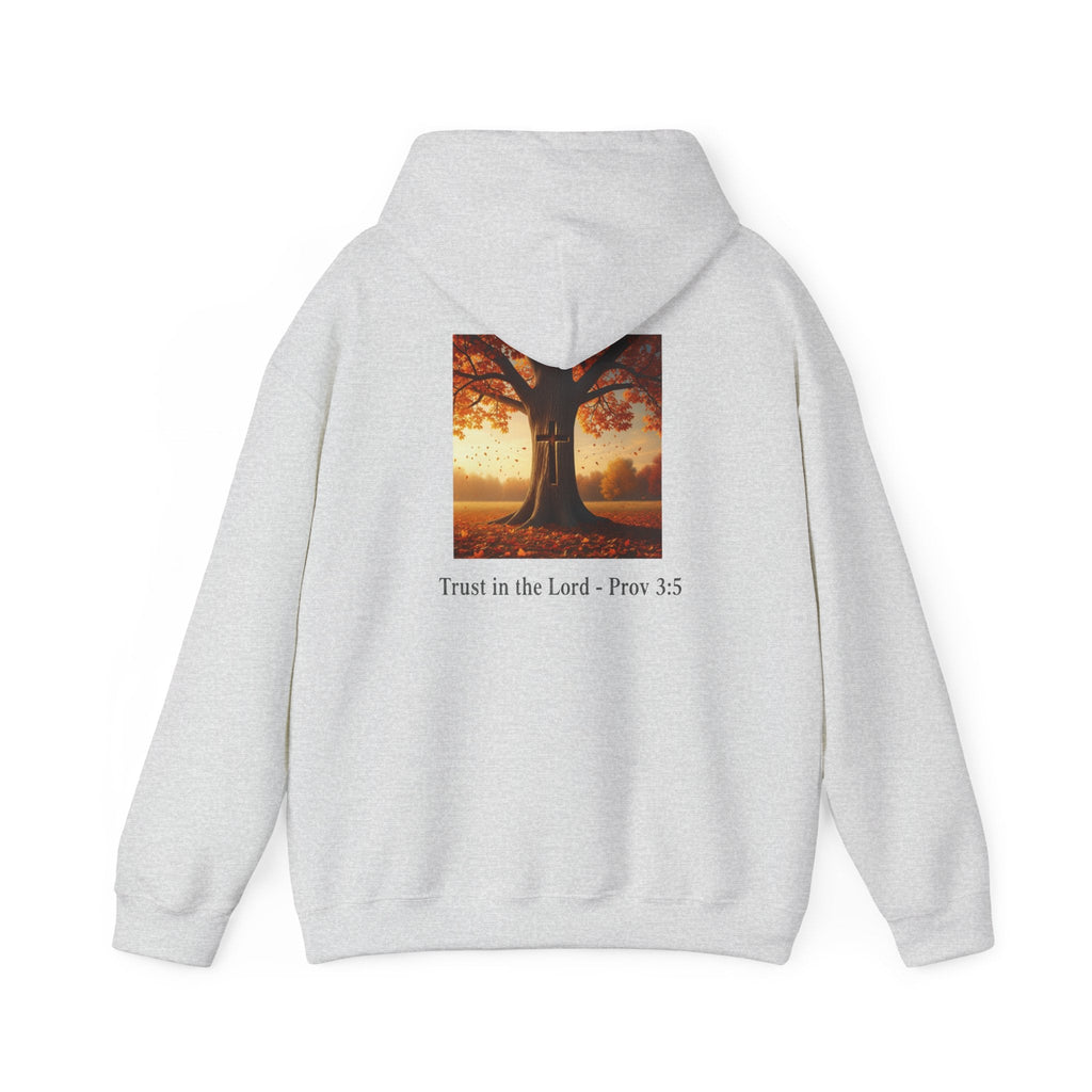 Trust in the Lord Hoodie – Autumn Tree Proverbs 3:5 Christian Hoodie for Cozy Faith Printify
