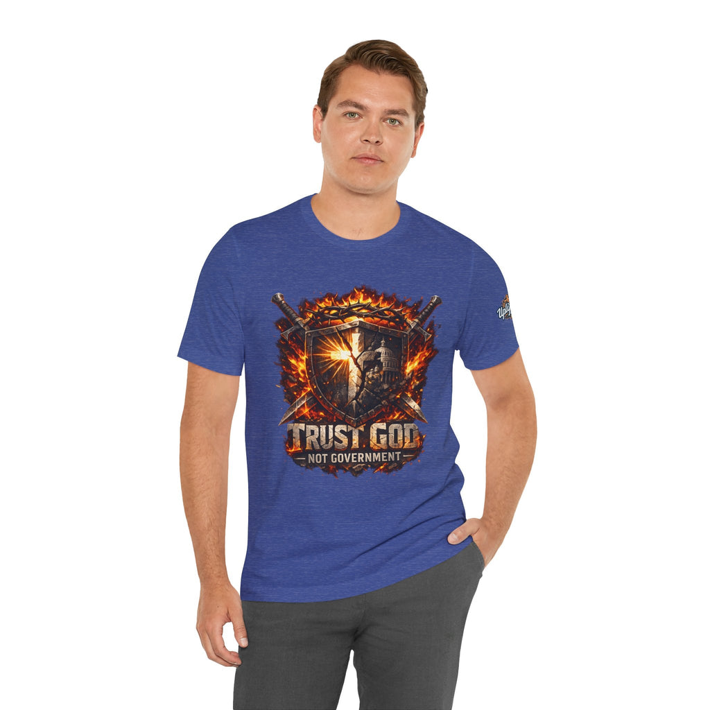 Trust God Not Government Shield Tee — Patriotic Christian Faith T-Shirt Printify