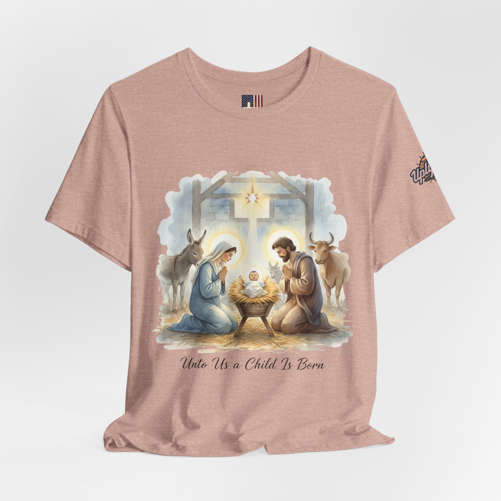 Unto Us a Child is Born T-shirt – Isaiah 9:6 Nativity Manger Scene Christian Christmas T-shirt for Holy Night Faith Printify