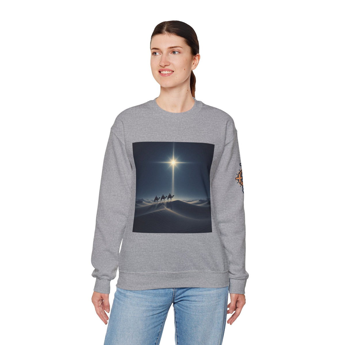 3 Wise Men Sweatshirt – Magi Camels Nativity Journey Christian Christmas Sweatshirt for Epiphany Faith & Holy Night Printify