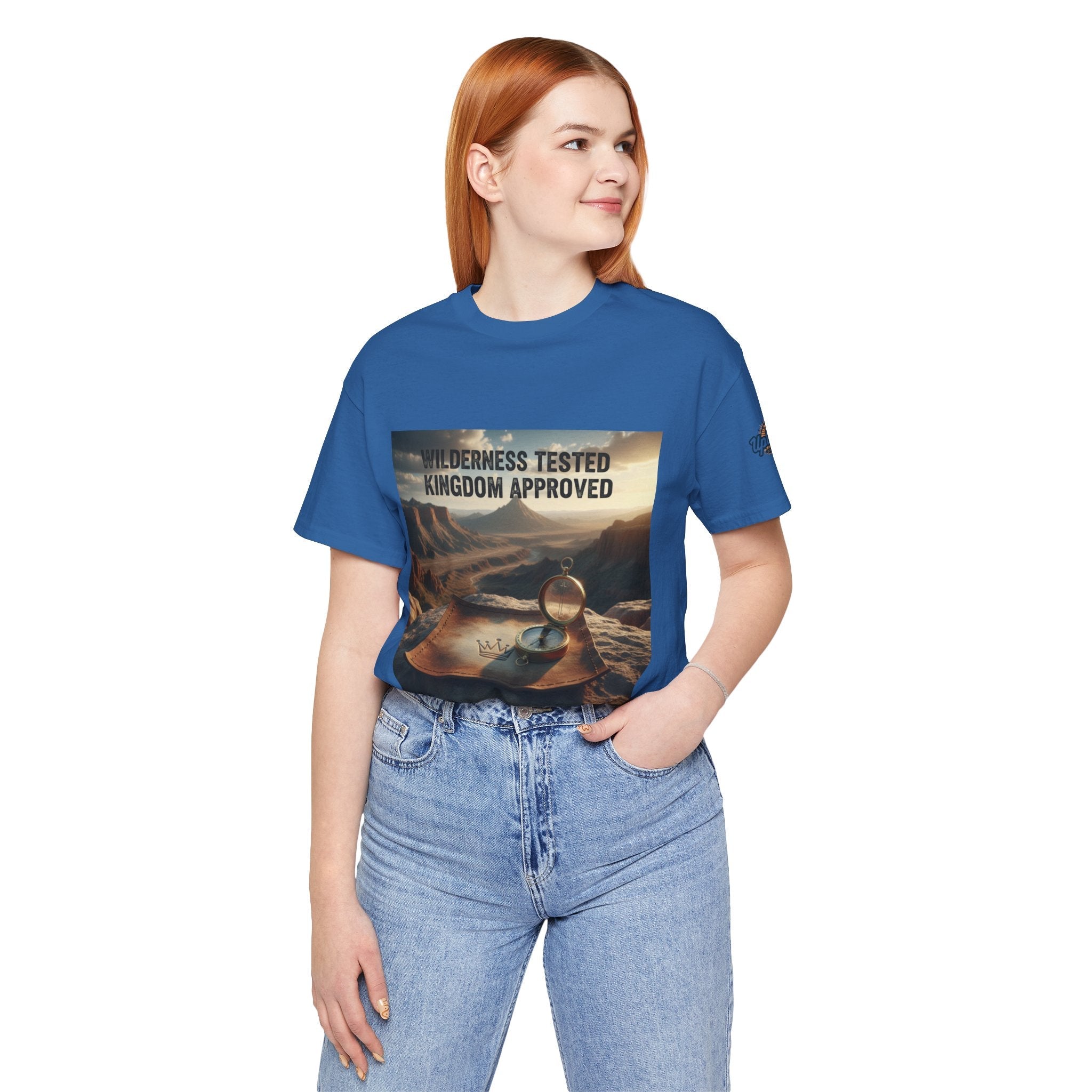 Wilderness Tested Kingdom Approved T-shirt – Mountain Desert Compass Crown Christian T-shirt for Biblical Adventure Faith Printify
