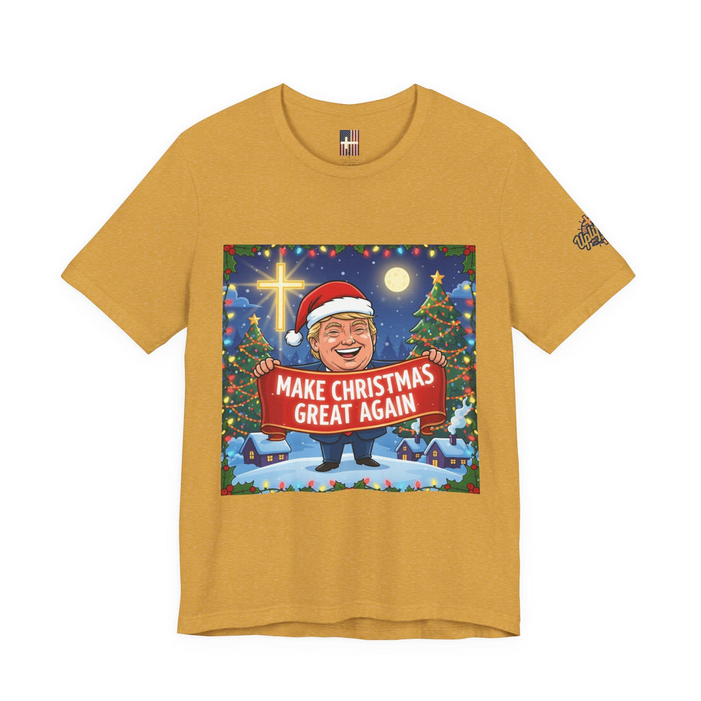 🎄 Make Christmas Great Again – Patriotic Christian Christmas T-Shirt | Bold Holiday Faith Tee | Red & White Banner Design | Uplifted Gear Printify
