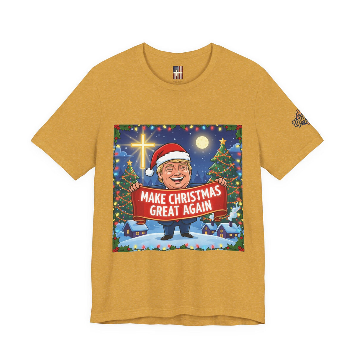 🎄 Make Christmas Great Again – Patriotic Christian Christmas T-Shirt | Bold Holiday Faith Tee | Red & White Banner Design | Uplifted Gear Printify