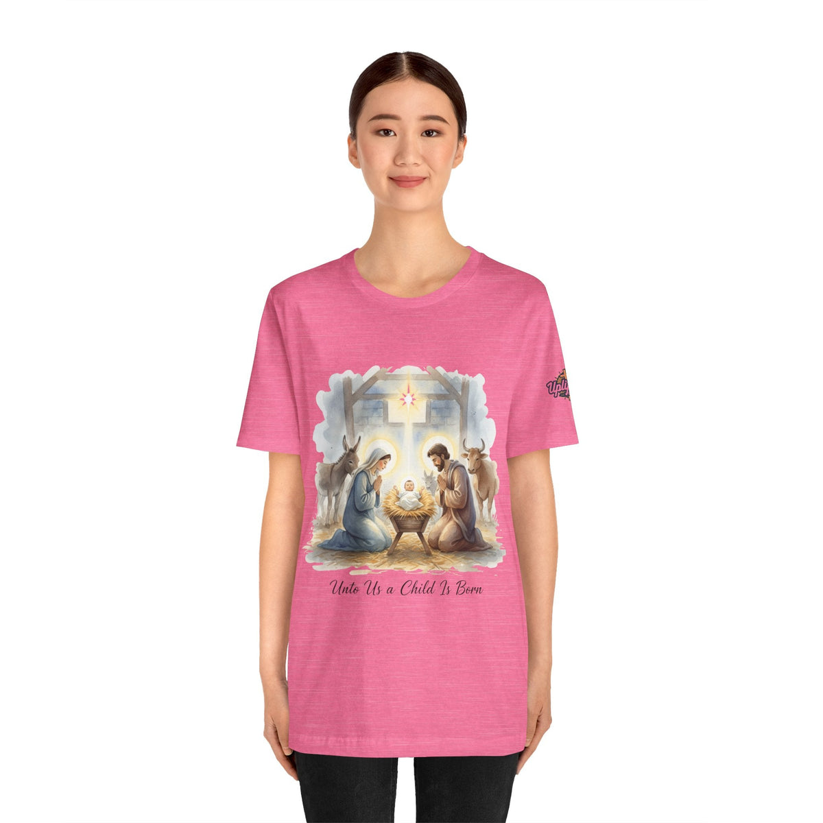 Unto Us a Child is Born T-shirt – Isaiah 9:6 Nativity Manger Scene Christian Christmas T-shirt for Holy Night Faith Printify