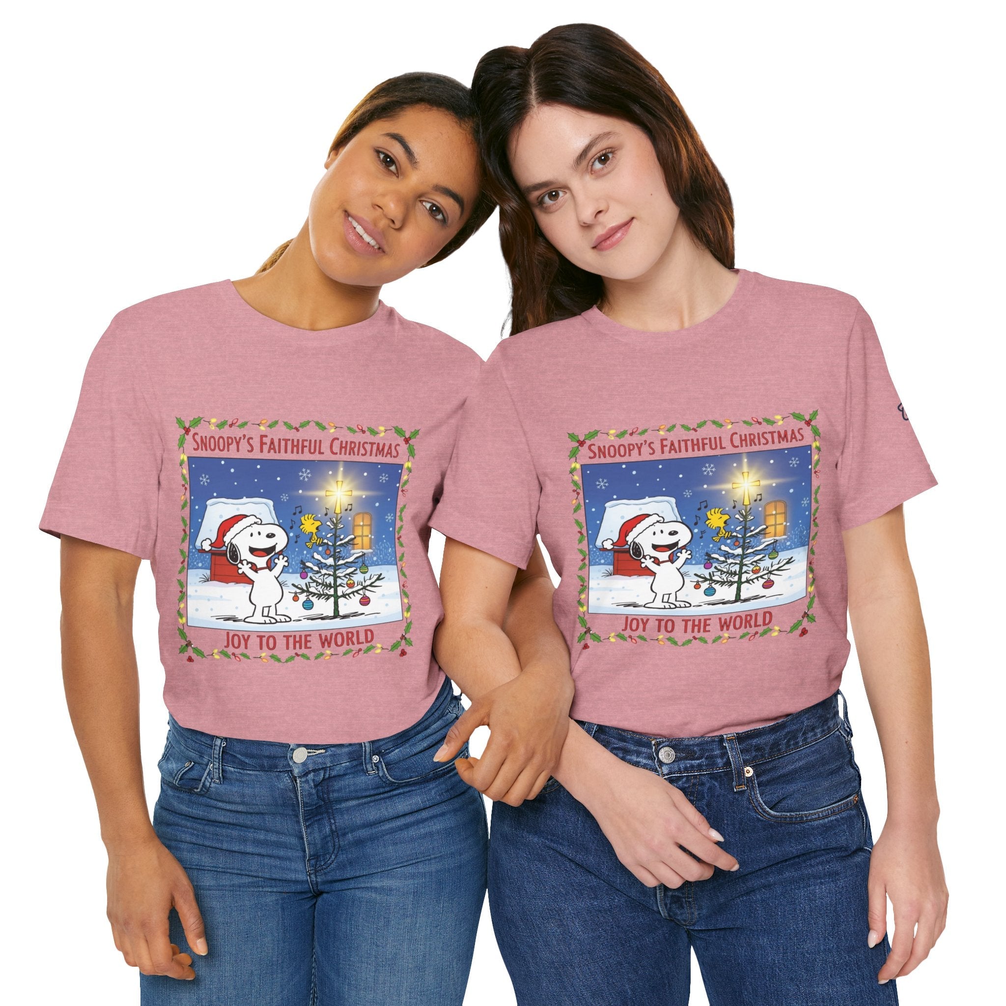 🎄 Faithful Christmas Friends – Christian Holiday T-Shirt | Festive Tree & Cartoon Duo | Heartwarming Christmas Tee by Uplifted Gear Printify