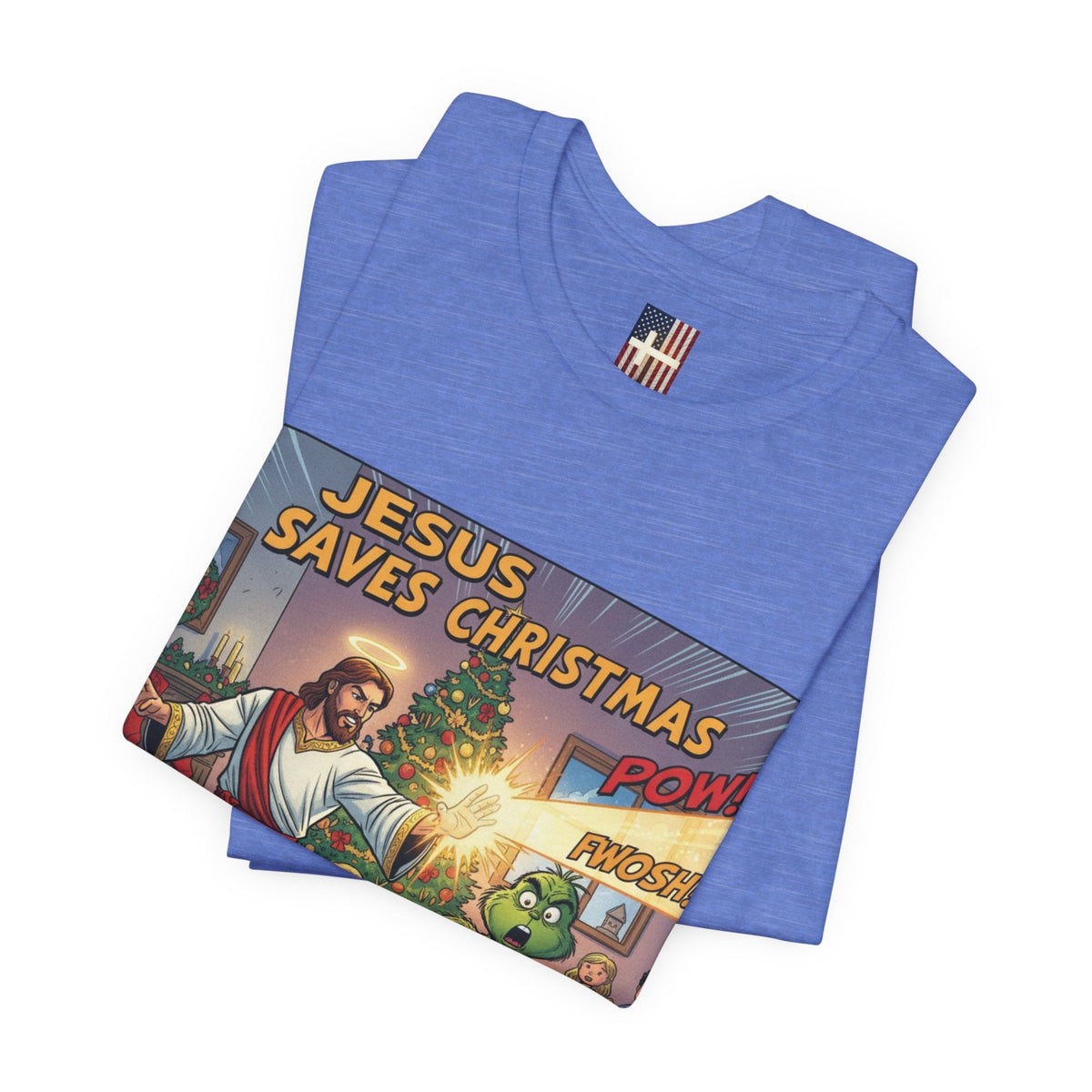 Jesus Saves Christmas T-shirt – Grinch vs Savior Light Battle Christian T-shirt for Hilarious Holiday Faith & True Joy Printify