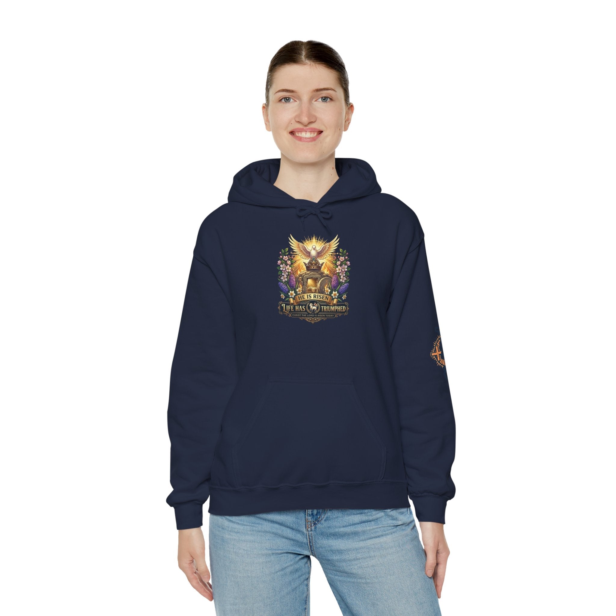 He Is Risen "Life Has Triumphed" Hoodie — Easter Resurrection Christian Hoodie Printify