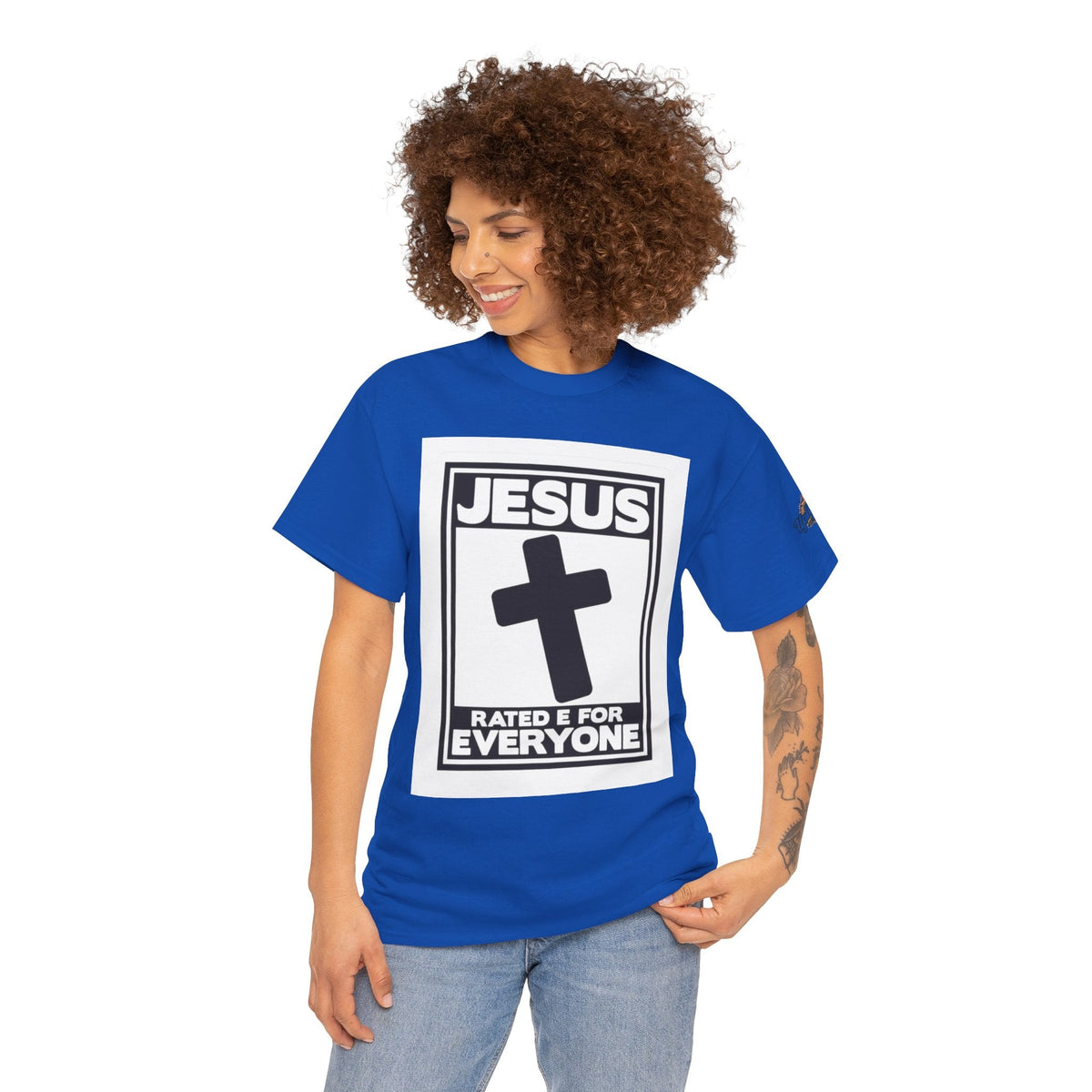 Jesus, Rated E for Everyone T-shirt - Gamer Faith T-shirt - Christian Video Game Parody Printify