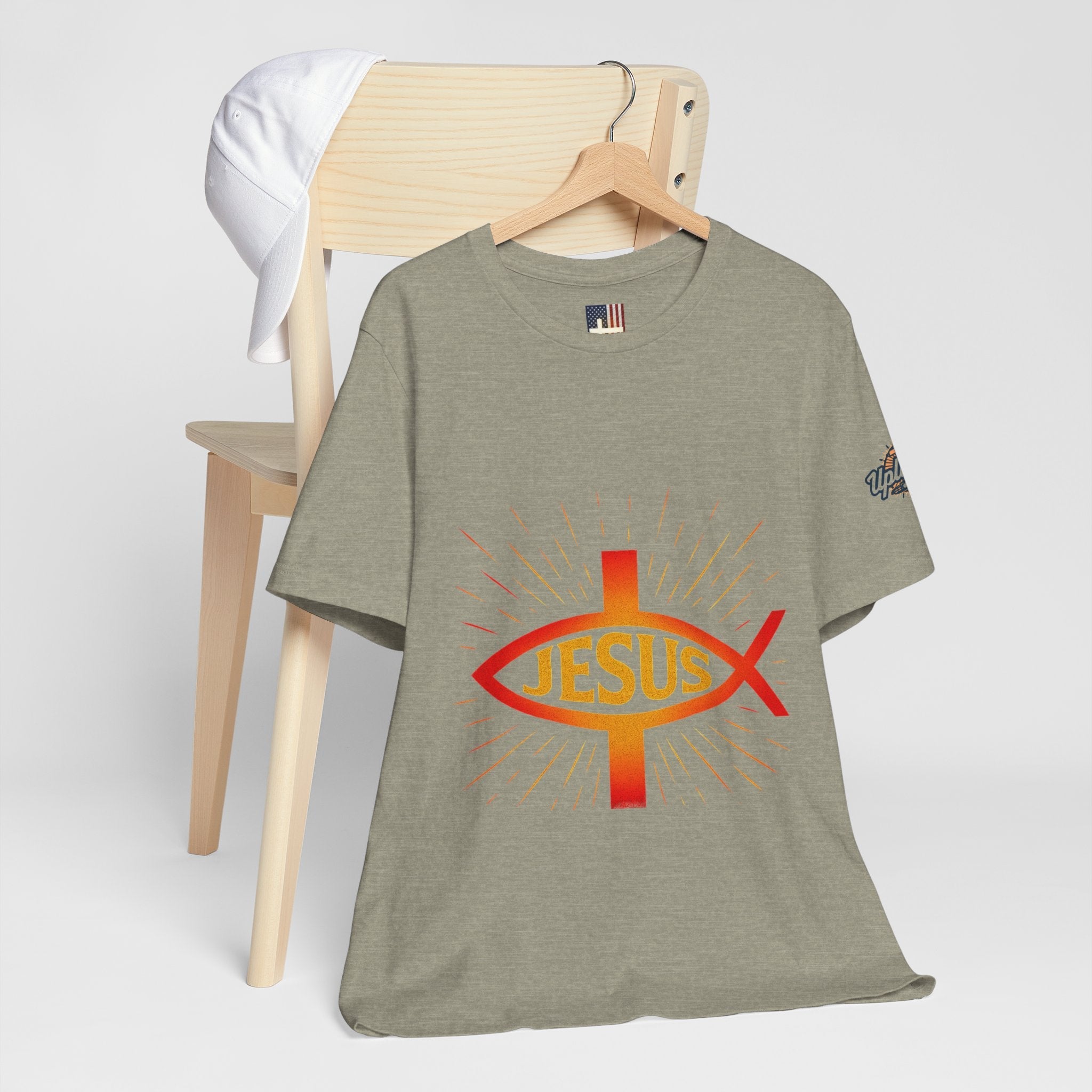 Jesus Ichthys T-shirt – Christian Fish Symbol with Cross & Jesus Inscription T-shirt for Eternal Faith & Streetwear Printify