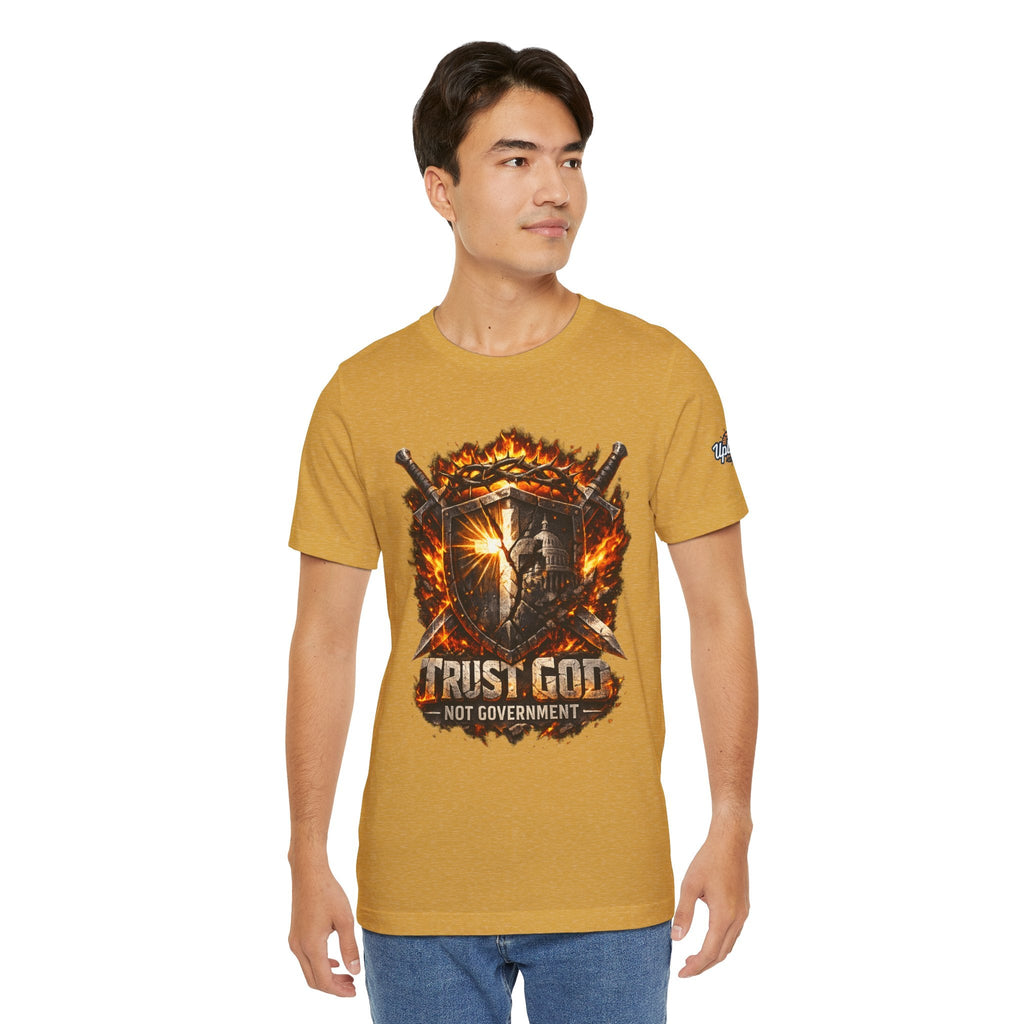 Trust God Not Government Shield Tee — Patriotic Christian Faith T-Shirt Printify