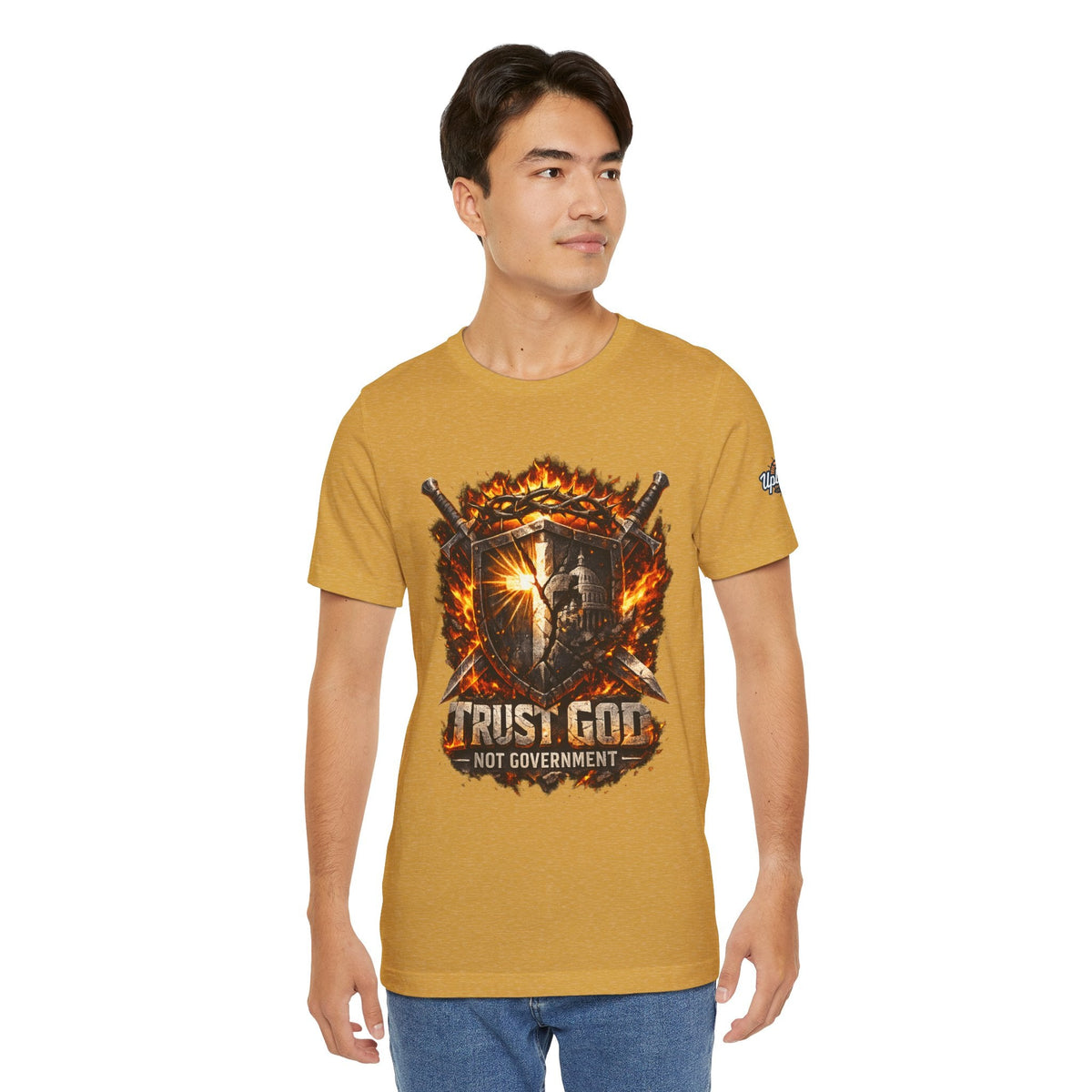 Trust God Not Government Shield Tee — Patriotic Christian Faith T-Shirt Printify