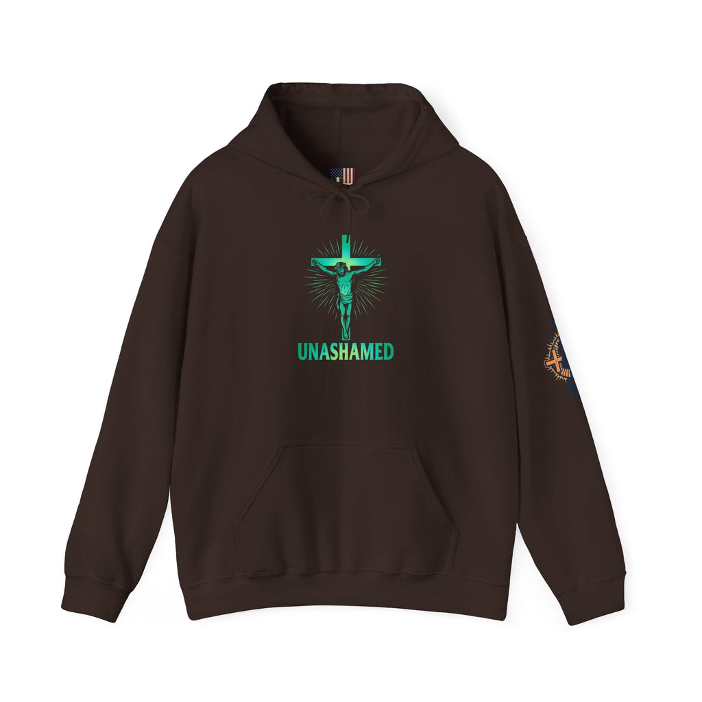 Unashamed Hoodie – Romans 1:16 Crucifixion Christian Hoodie for Bold Unwavering Faith Printify