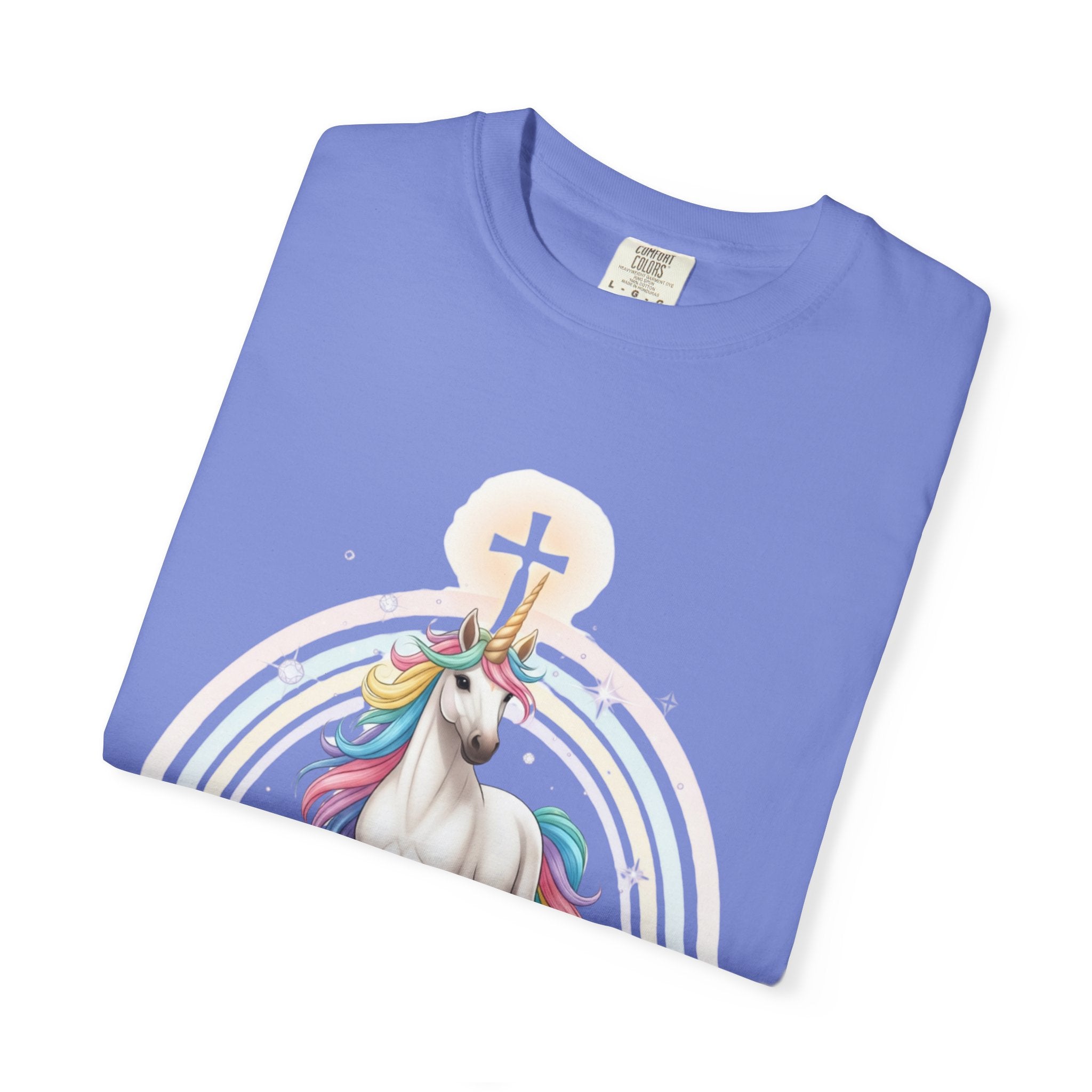 Unique Unicorn Christian T-Shirt – Wonderfully Made with Rainbow Cross & Psalm 139:14 Printify
