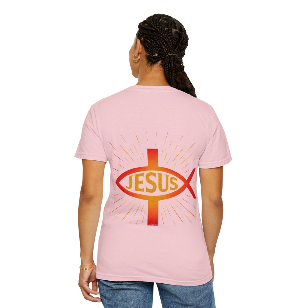 Jesus Ichthys T-shirt – Christian Fish Symbol with Cross & Jesus Inscription T-shirt for Eternal Faith & Streetwear Printify