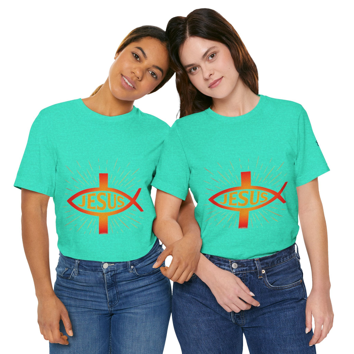 Jesus Ichthys T-shirt – Christian Fish Symbol with Cross & Jesus Inscription T-shirt for Eternal Faith & Streetwear Printify
