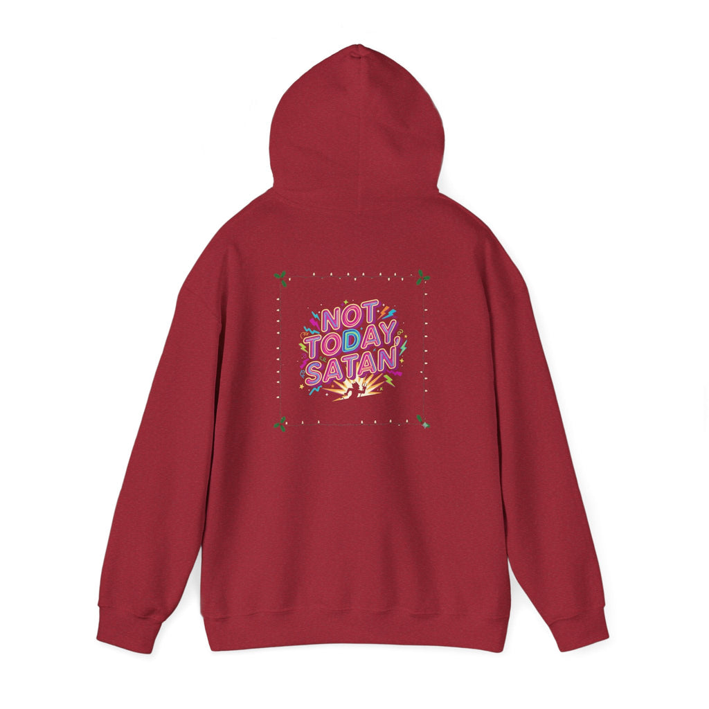 🔥 Not Today, Satan – Retro 90s Christian Hoodie | Neon Faith Tee | Funky Cartoon Devil | Bold Bible Verse Shirt | Uplifted Gear Printify