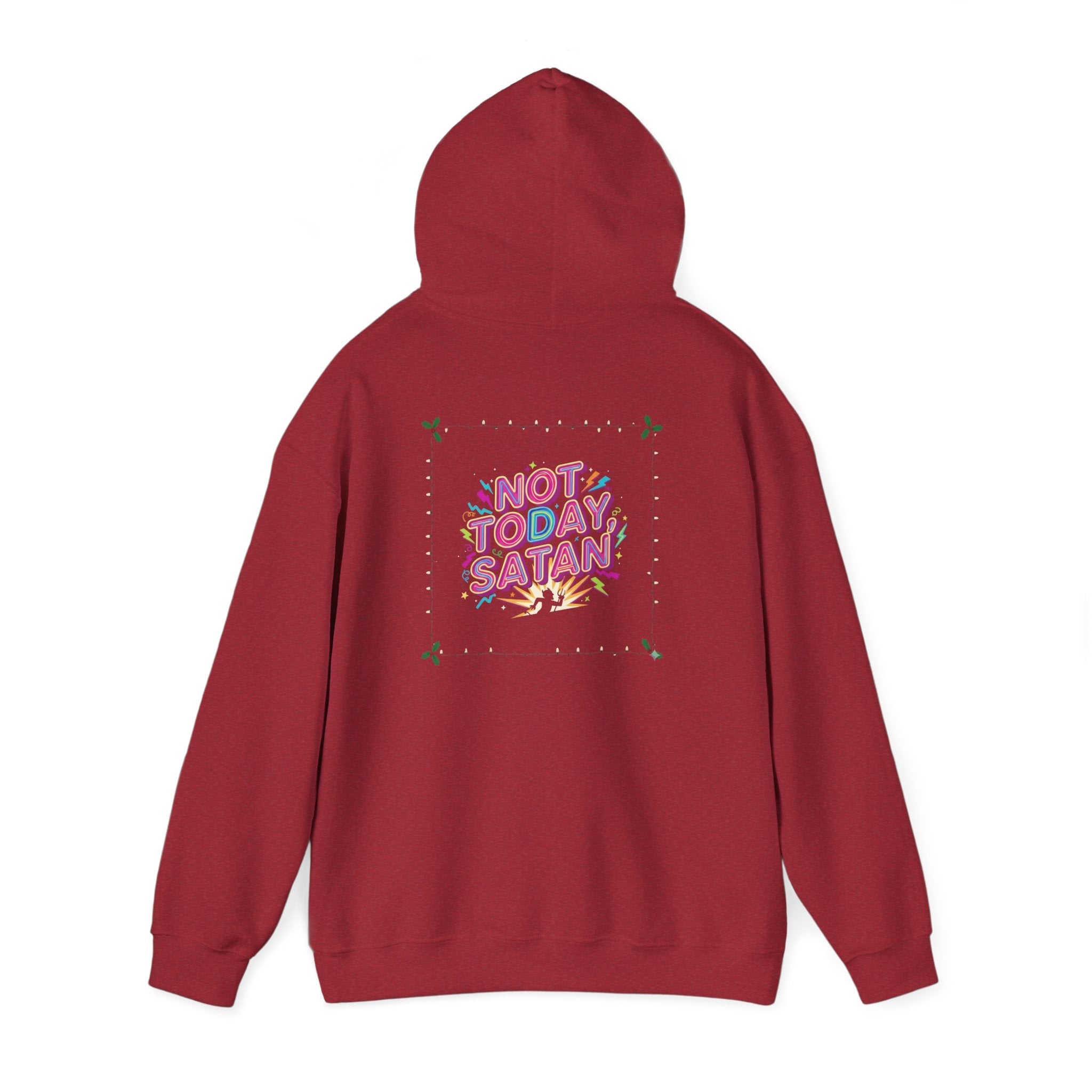 🔥 Not Today, Satan – Retro 90s Christian Hoodie | Neon Faith Tee | Funky Cartoon Devil | Bold Bible Verse Shirt | Uplifted Gear Printify