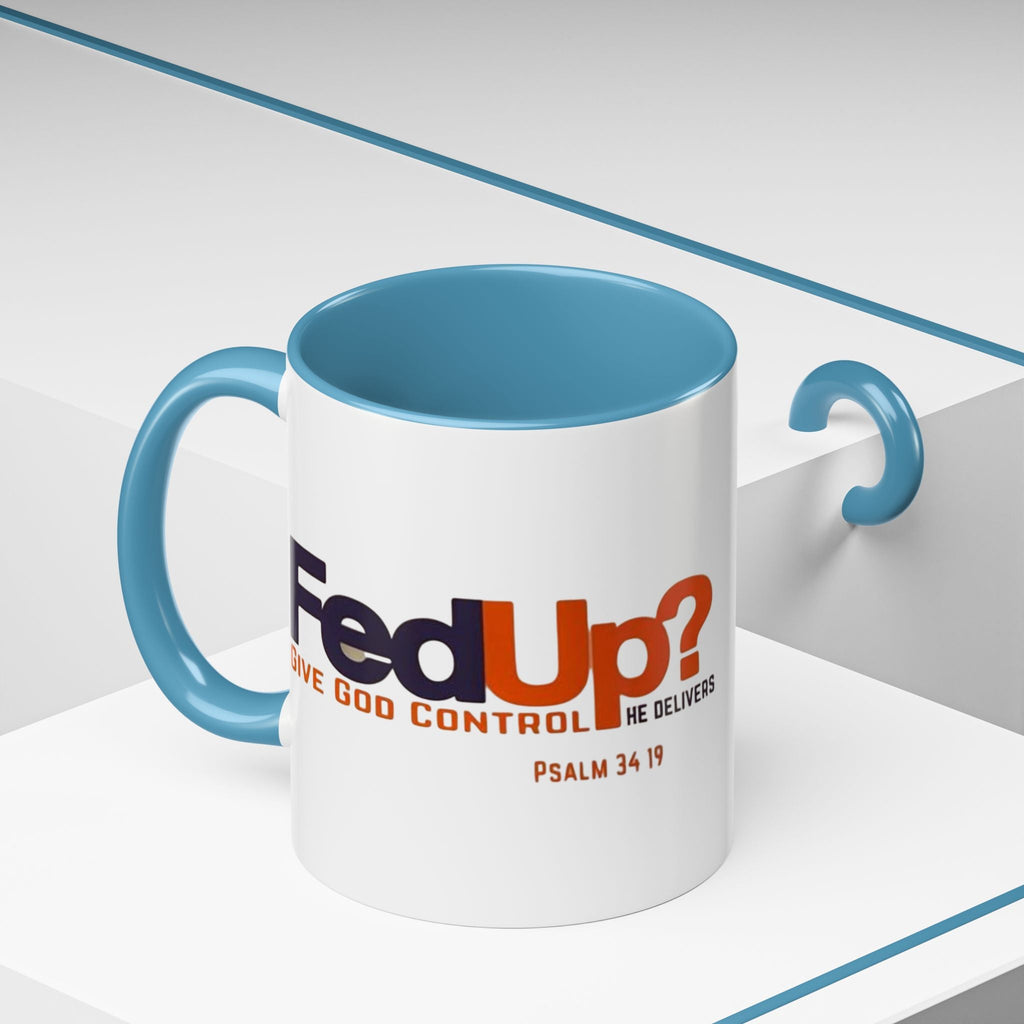 Funny Christian Coffee Mug — “Give God Control, HE Delivers” Accent Mug (11/15oz) Printify
