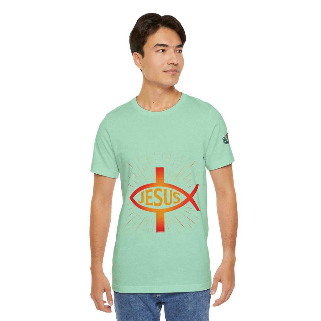 Jesus Ichthys T-shirt – Christian Fish Symbol with Cross & Jesus Inscription T-shirt for Eternal Faith & Streetwear Printify