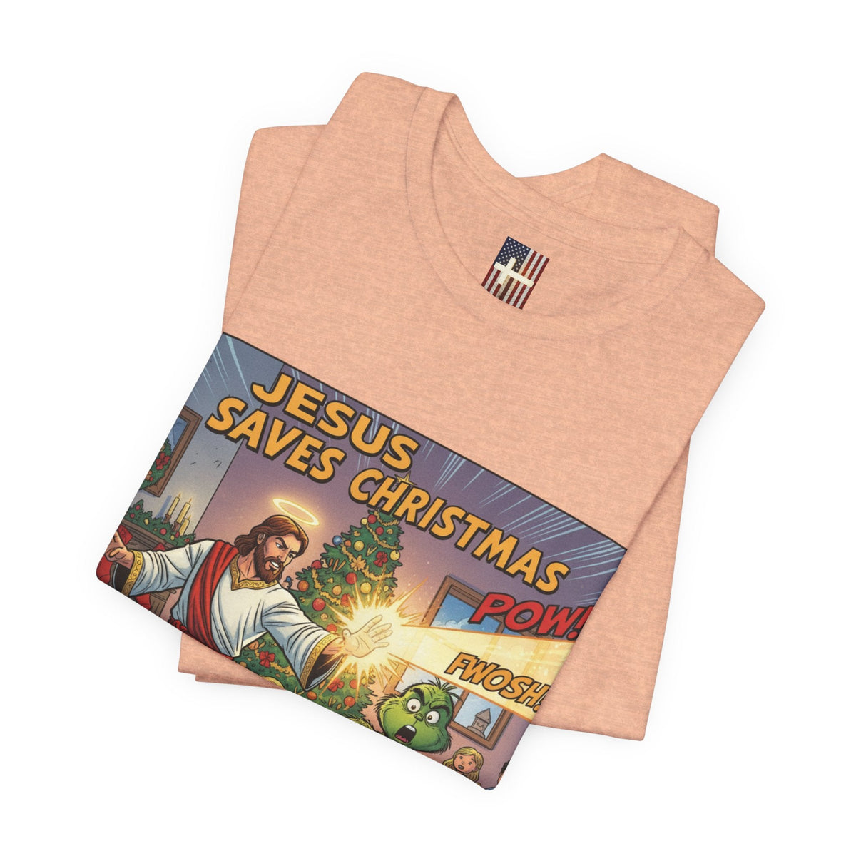 Jesus Saves Christmas T-shirt – Grinch vs Savior Light Battle Christian T-shirt for Hilarious Holiday Faith & True Joy Printify