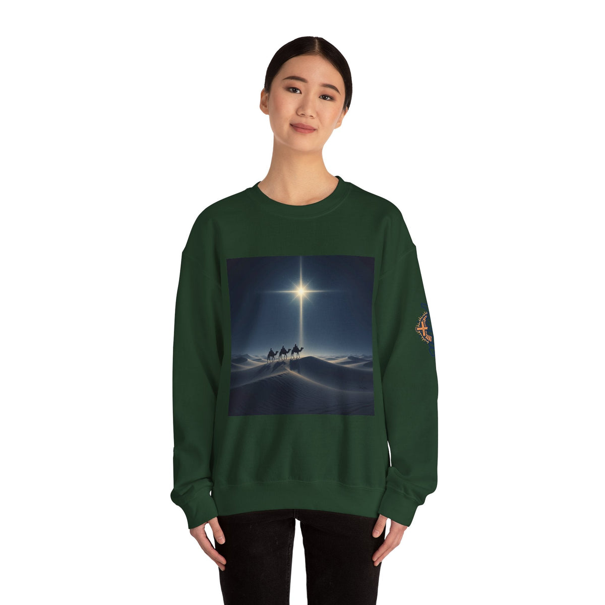 3 Wise Men Sweatshirt – Magi Camels Nativity Journey Christian Christmas Sweatshirt for Epiphany Faith & Holy Night Printify