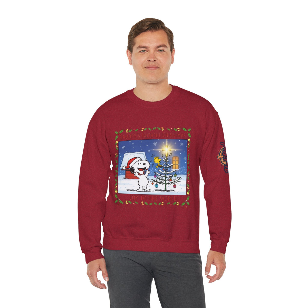 🎄 Faithful Christmas Friends – Christian Holiday Sweatshirt | Festive Tree & Cartoon Duo | Heartwarming Christmas Tee by Uplifted Gear Printify