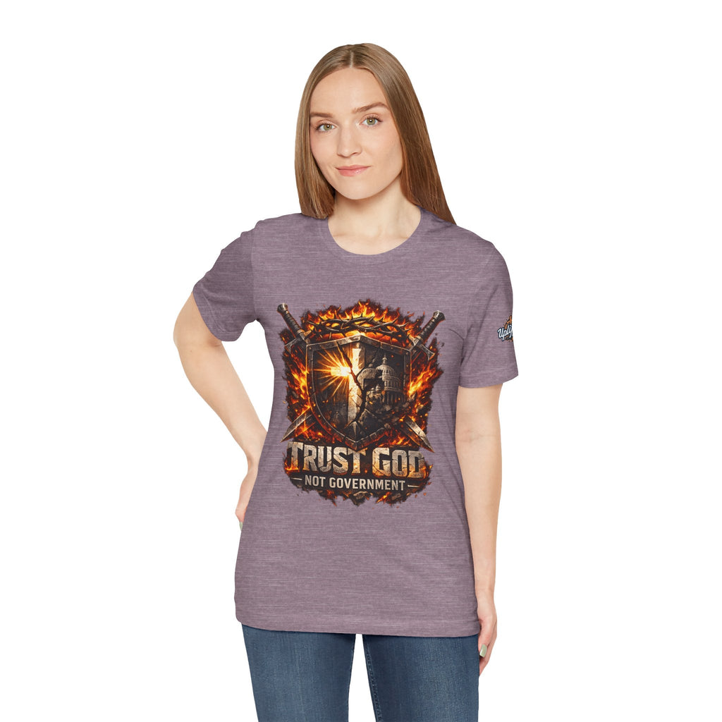 Trust God Not Government Shield Tee — Patriotic Christian Faith T-Shirt Printify