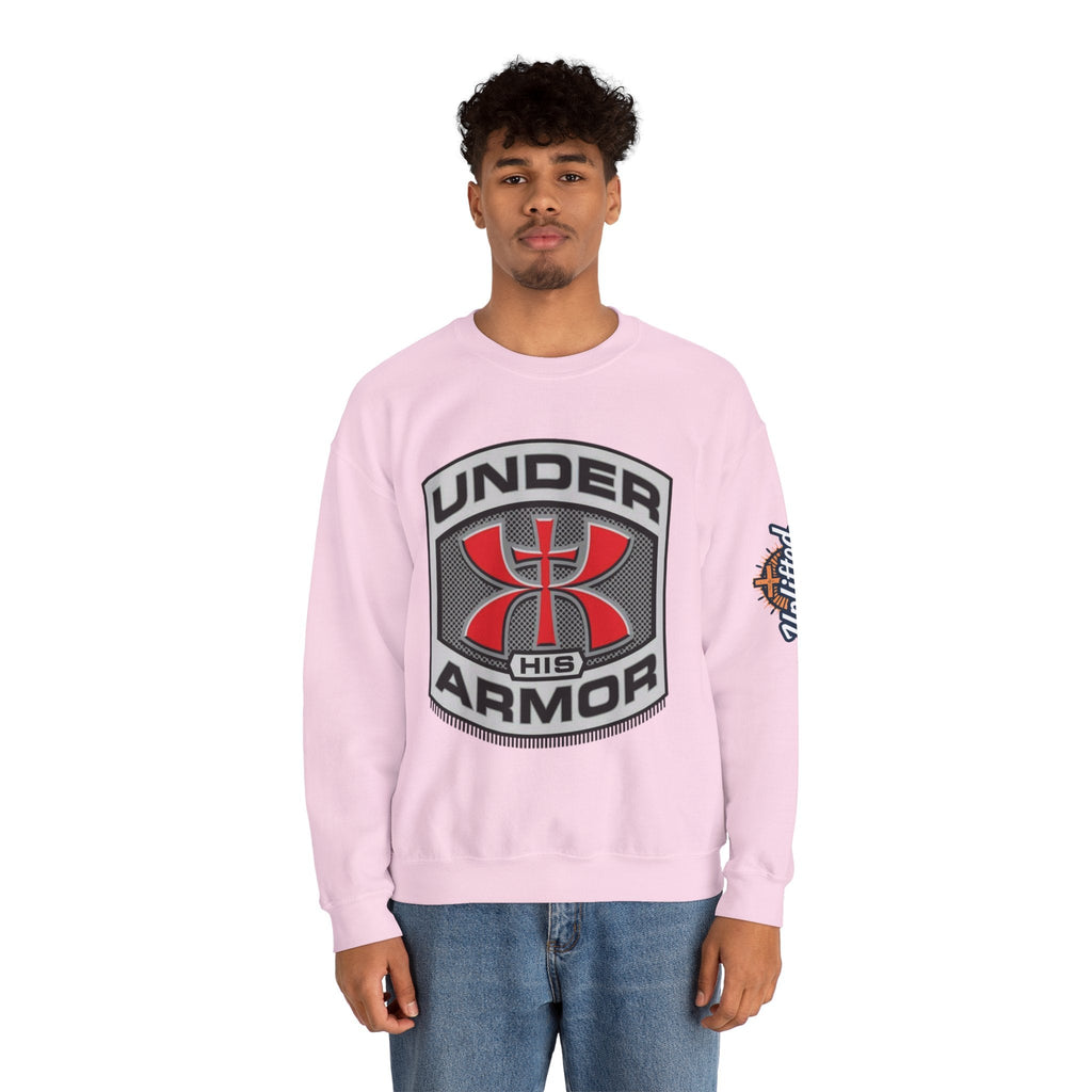 Under His Armor Crewneck Sweatshirt — Christian Faith Graphic Pullover Printify