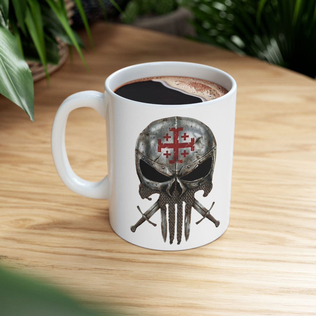 Crusader Knight Coffee Mug — 'Armor of God' Christian Skull 11/15oz Accent Mug Printify