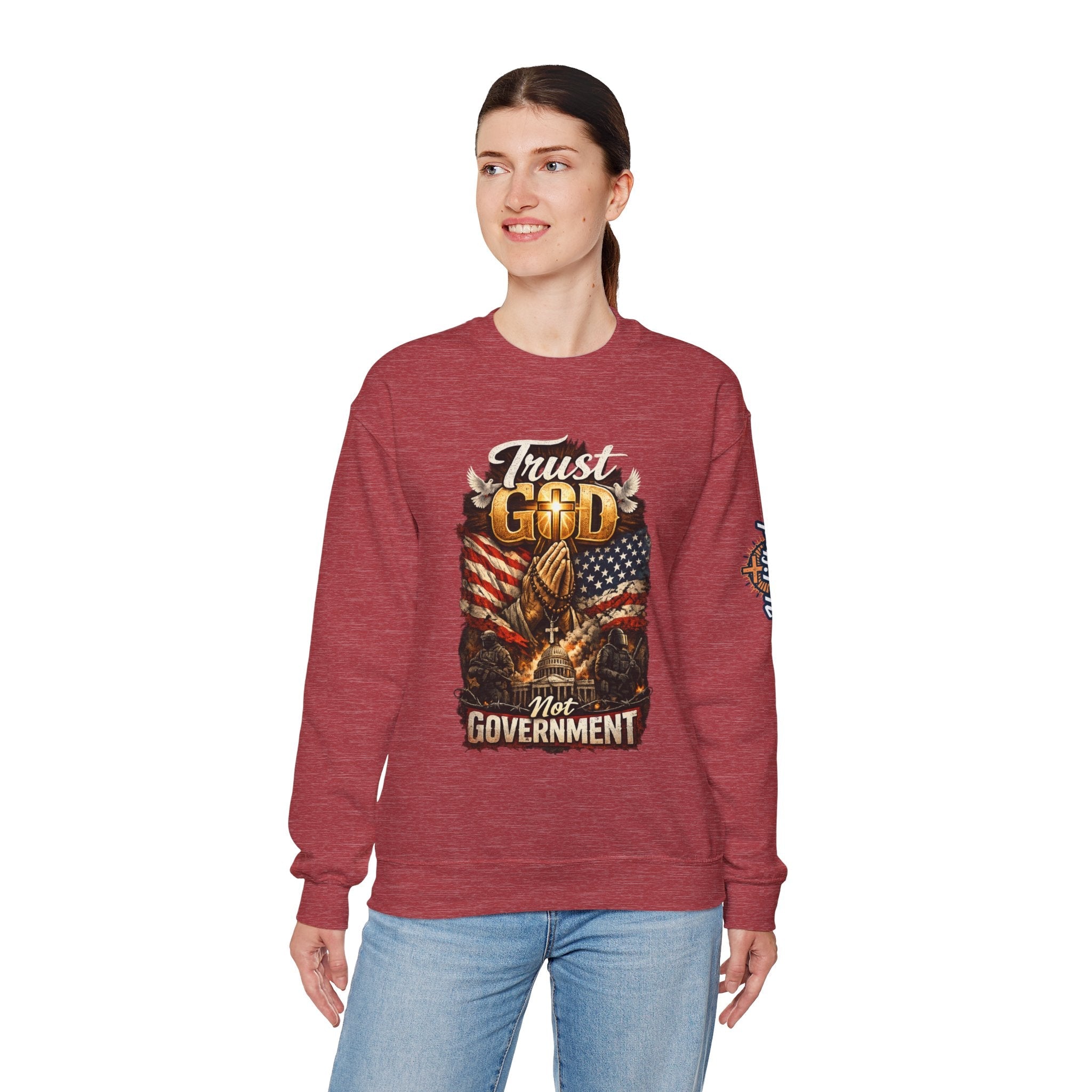 Trust God Not Government Sweatshirt — Vintage Patriotic Christian Sweatshirt Printify