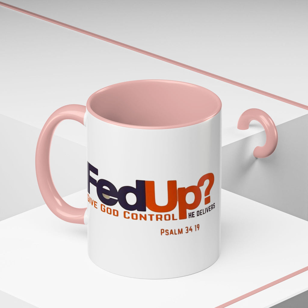 Funny Christian Coffee Mug — “Give God Control, HE Delivers” Accent Mug (11/15oz) Printify