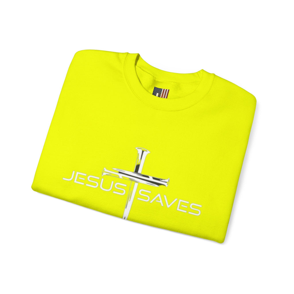 Jesus Saves Sweatshirt – 3 Nails Crucifix Cross Christian Sweatshirt for Redemption Faith & Bold Salvation Printify