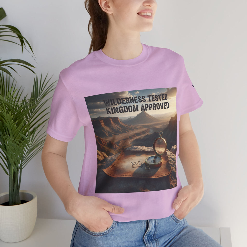 Wilderness Tested Kingdom Approved T-shirt – Mountain Desert Compass Crown Christian T-shirt for Biblical Adventure Faith Printify