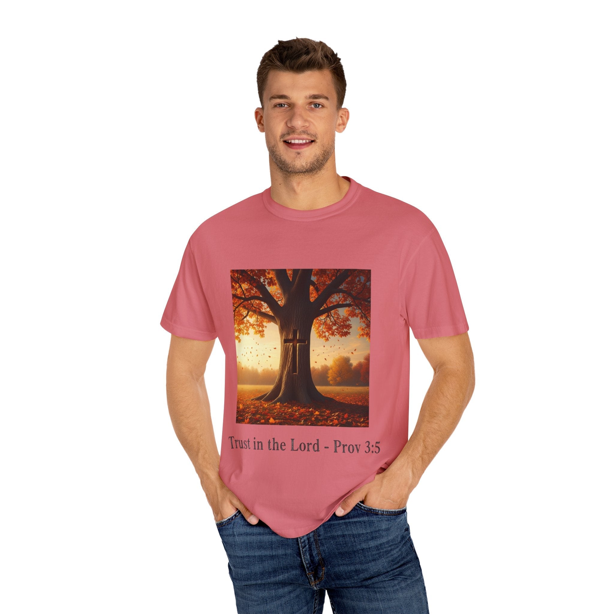Trust in the Lord T-Shirt – Autumn Tree Christian Tee with Proverbs 3:5 Printify
