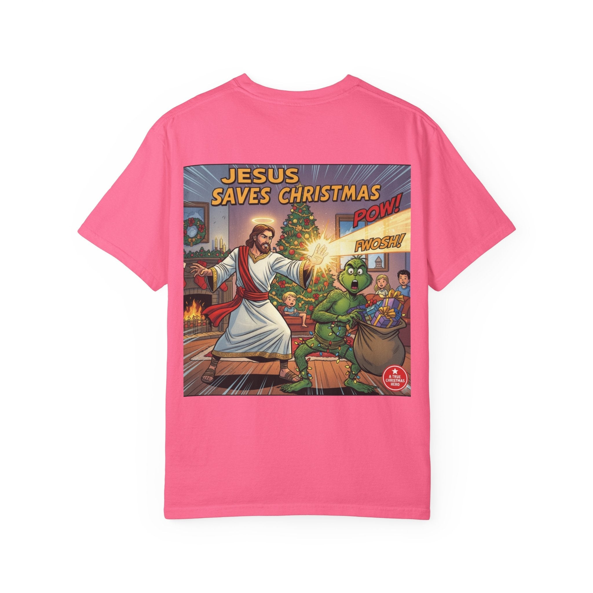Jesus Saves Christmas T-shirt – Grinch vs Savior Light Battle Christian T-shirt for Hilarious Holiday Faith & True Joy Printify