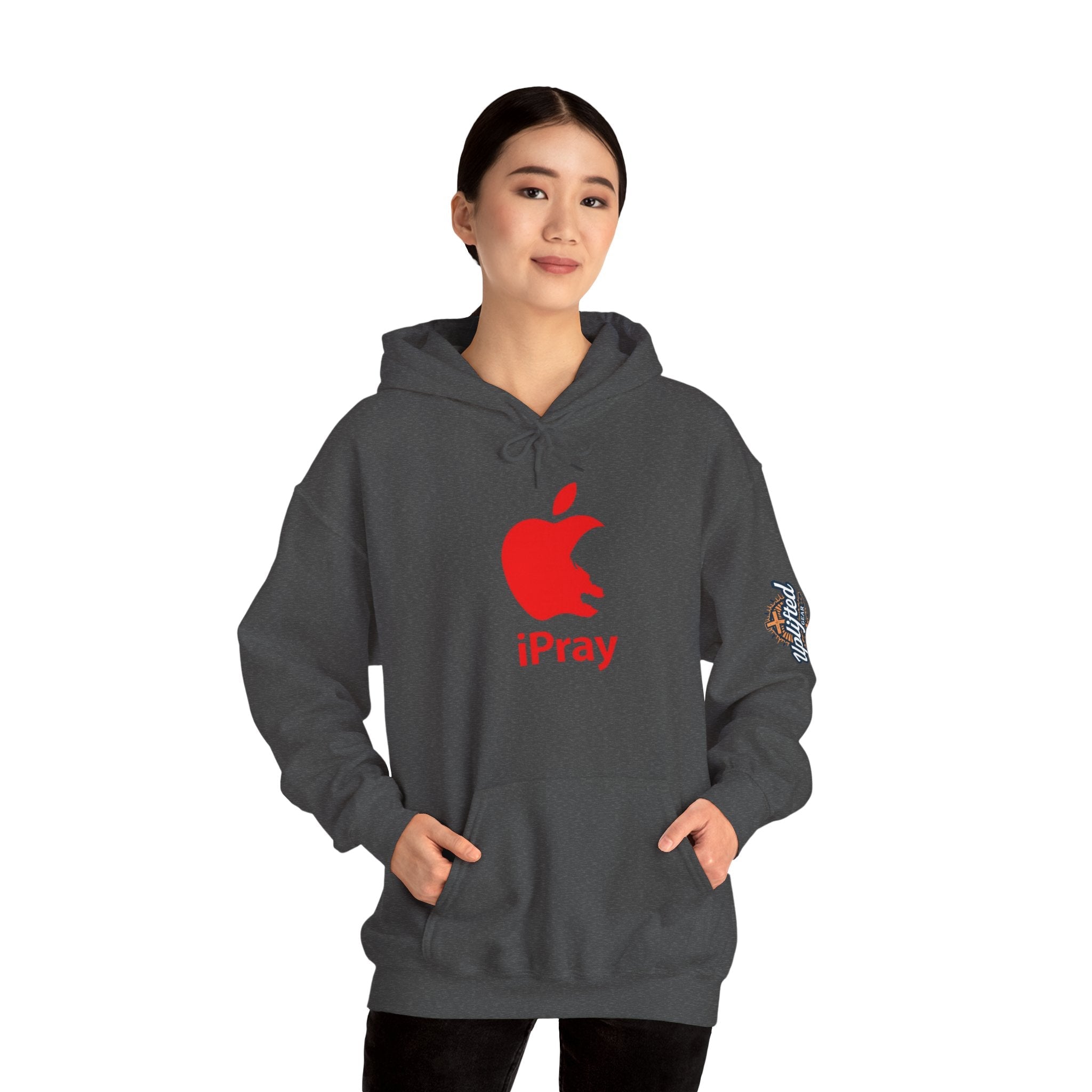 iPray Apple Logo Hoodie — Funny Christian Hoodie (Minimal Red Apple Graphic) Printify