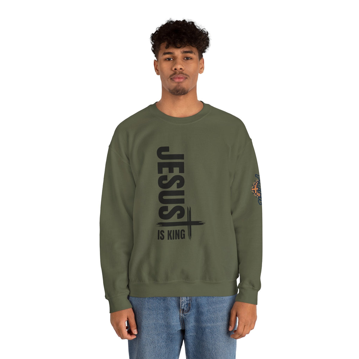 Jesus Is King Sweatshirt | Modern Typographic Cross Christian Sweatshirt Printify