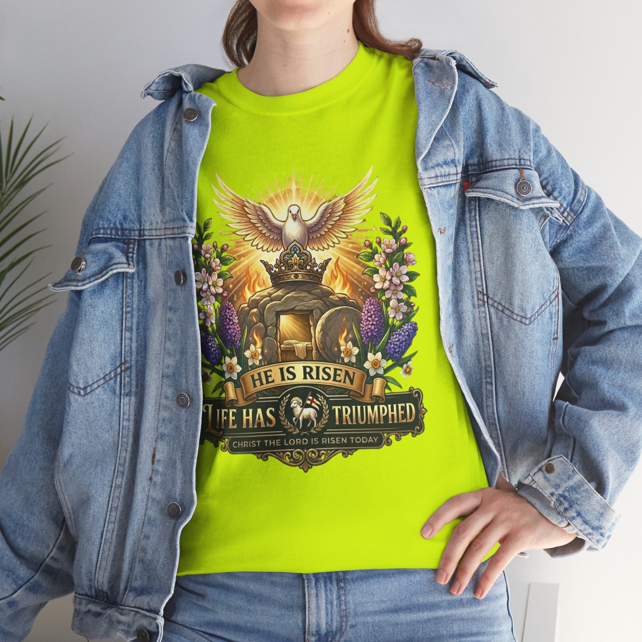 He Is Risen "Life Has Triumphed" T-Shirt — Easter Resurrection Christian Tee Printify